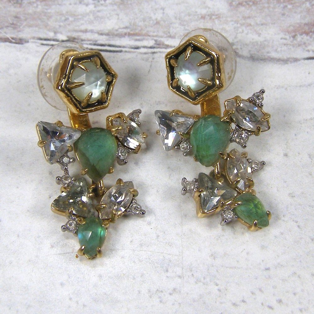 Alexis Bittar Green Clear Crystal Jackets Earrings Studs Dangle